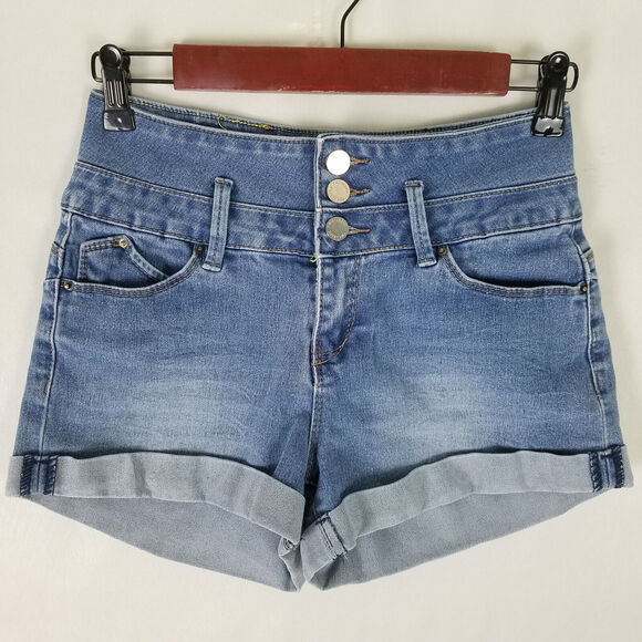YMI Denim Shorts Juniors 3 Blue Jean‎ High Rise Womens Triple Button Cuffed - Picture 1 of 15